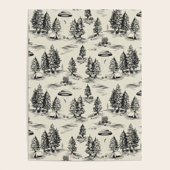 Black Alien Abduction Toile De Jouy Pattern Poster Gallery Image 4