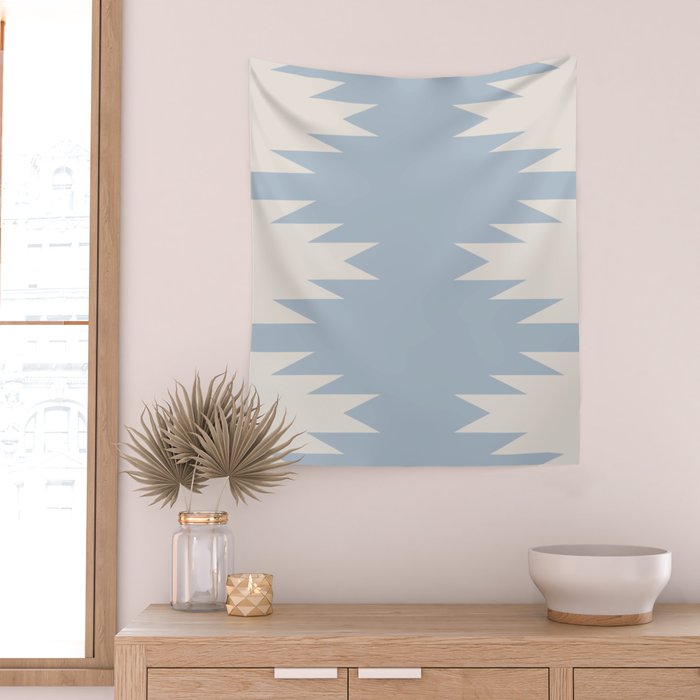 Geometric Southwestern Minimalism - Soft Sky Blue Wall Tapestry Gallery Image 2