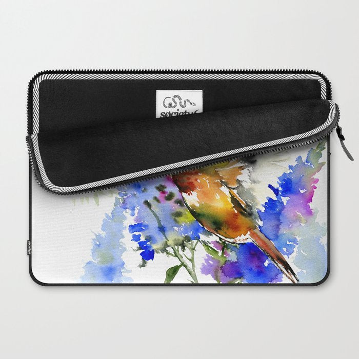Alen's Hummingbird and Blue Flowers, floral bird design birds, watercolor floral bird art Laptop Sleeve Gallery Image 2