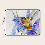 Alen's Hummingbird and Blue Flowers, floral bird design birds, watercolor floral bird art Laptop Sleeve Gallery Image 1