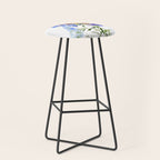 Alen's Hummingbird and Blue Flowers, floral bird design birds, watercolor floral bird art Stool Gallery Image 1