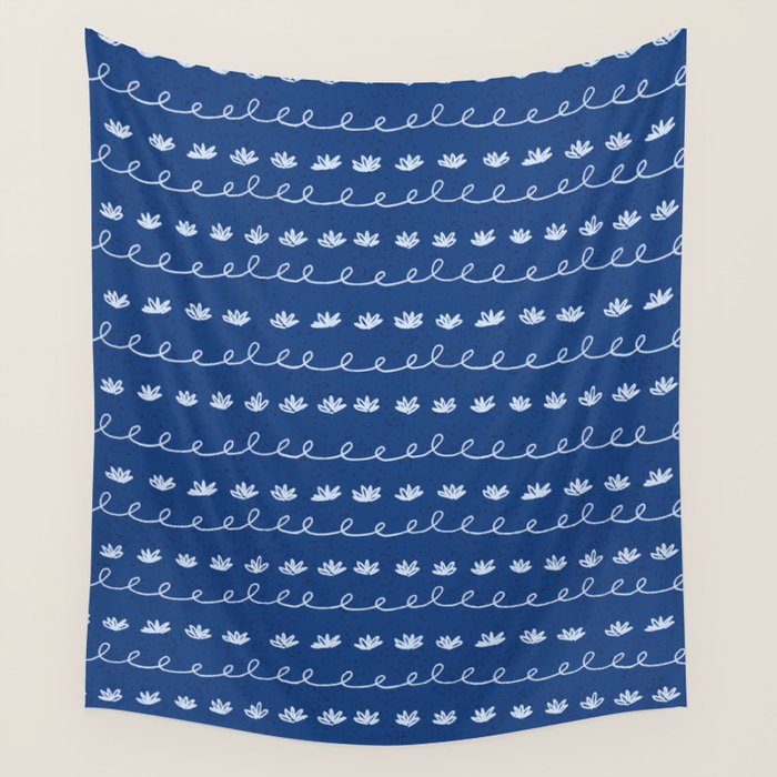 Abstract Cookie Pattern Doodle in Navy & Sky Blue Wall Tapestry Gallery Image 4