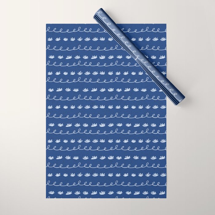 Abstract Cookie Pattern Doodle in Navy & Sky Blue Wrapping Paper Gallery Image 1