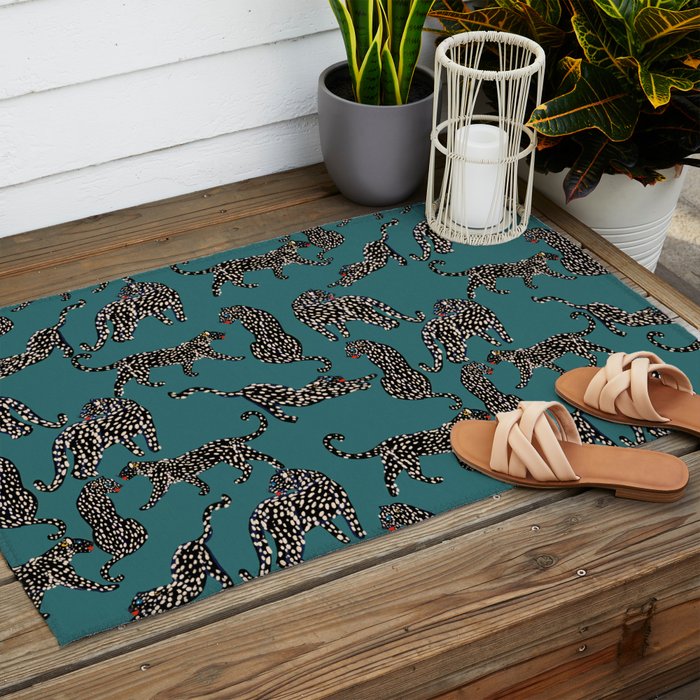 Elegant black leopards  Outdoor Rug Gallery Image 2