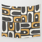 Mid Century Modern Piquet Retro Abstract Multi Pattern in Charcoal Gray, Muted Mustard Gold, and Cream Wall Tapestry Gallery Image 4