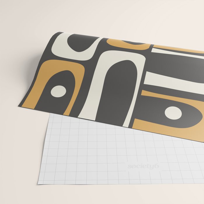 Mid Century Modern Piquet Retro Abstract Multi Pattern in Charcoal Gray, Muted Mustard Gold, and Cream Wrapping Paper Gallery Image 2