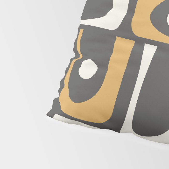 Mid Century Modern Piquet Retro Abstract Multi Pattern in Charcoal Gray, Muted Mustard Gold, and Cream Pillow Sham Gallery Image 4