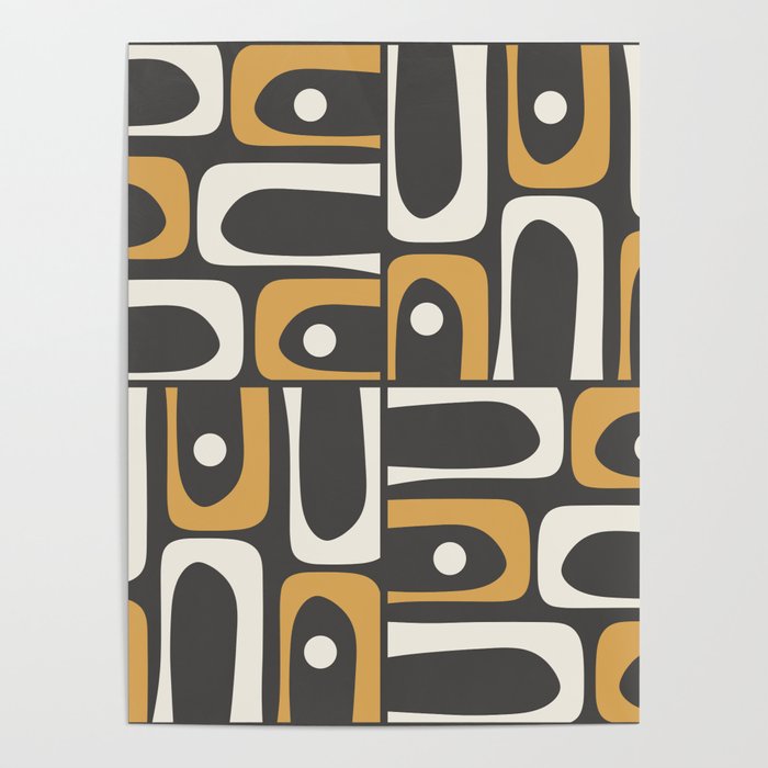 Mid Century Modern Piquet Retro Abstract Multi Pattern in Charcoal Gray, Muted Mustard Gold, and Cream Poster Gallery Image 4