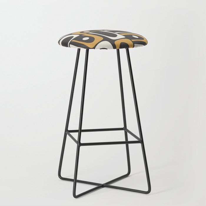Mid Century Modern Piquet Retro Abstract Multi Pattern in Charcoal Gray, Muted Mustard Gold, and Cream Stool Gallery Image 1