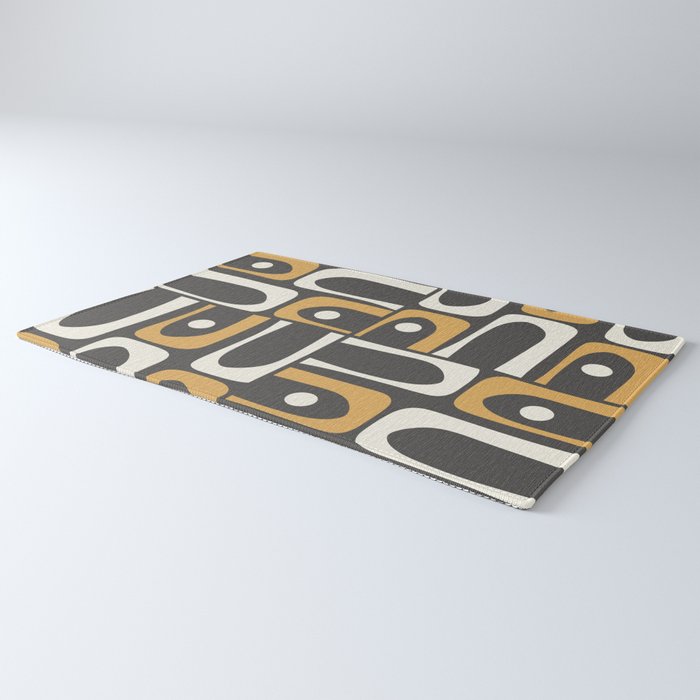 Mid Century Modern Piquet Retro Abstract Multi Pattern in Charcoal Gray, Muted Mustard Gold, and Cream Rug Gallery Image 3