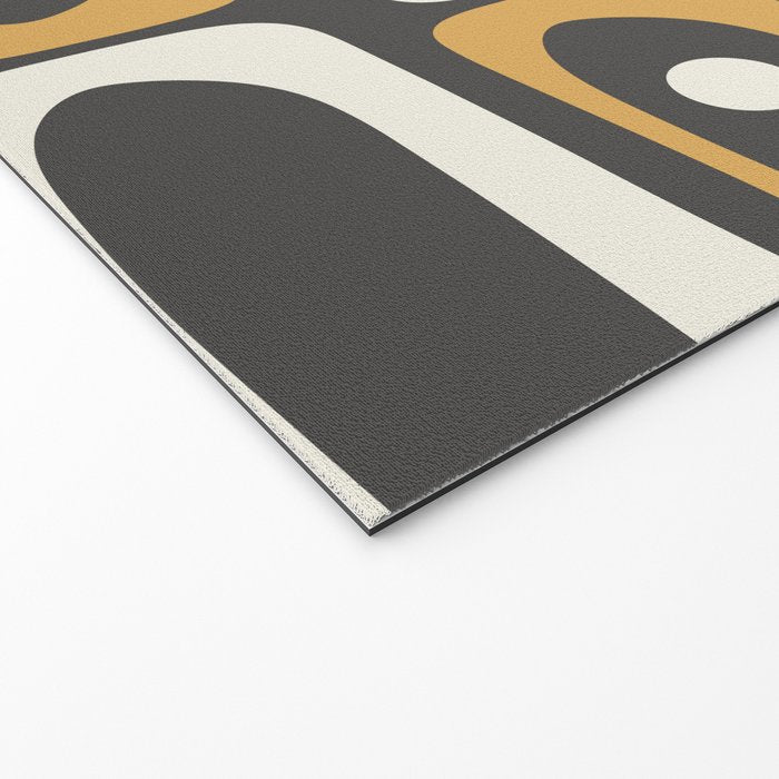 Mid Century Modern Piquet Retro Abstract Multi Pattern in Charcoal Gray, Muted Mustard Gold, and Cream Welcome Mat Gallery Image 2