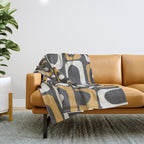 Mid Century Modern Piquet Retro Abstract Multi Pattern in Charcoal Gray, Muted Mustard Gold, and Cream Throw Blanket Gallery Image 1