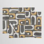 Mid Century Modern Piquet Retro Abstract Multi Pattern in Charcoal Gray, Muted Mustard Gold, and Cream Placemat Gallery Image 1