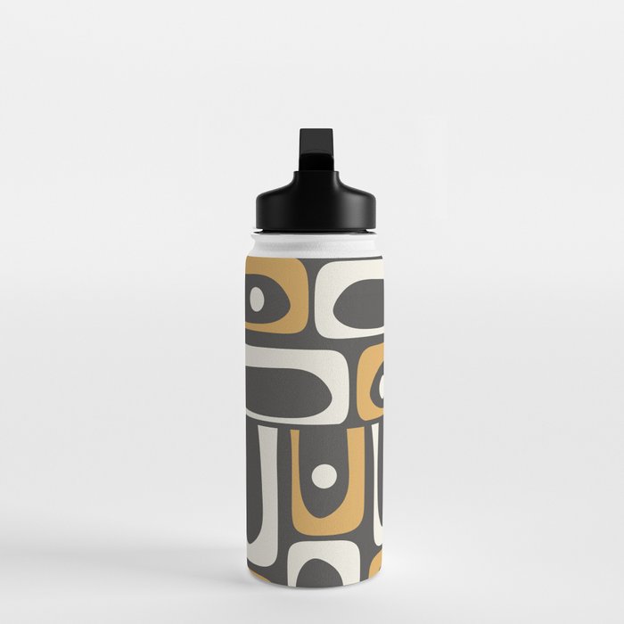 Mid Century Modern Piquet Retro Abstract Multi Pattern in Charcoal Gray, Muted Mustard Gold, and Cream Water Bottle Gallery Image 3