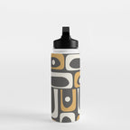 Mid Century Modern Piquet Retro Abstract Multi Pattern in Charcoal Gray, Muted Mustard Gold, and Cream Water Bottle Gallery Image 3