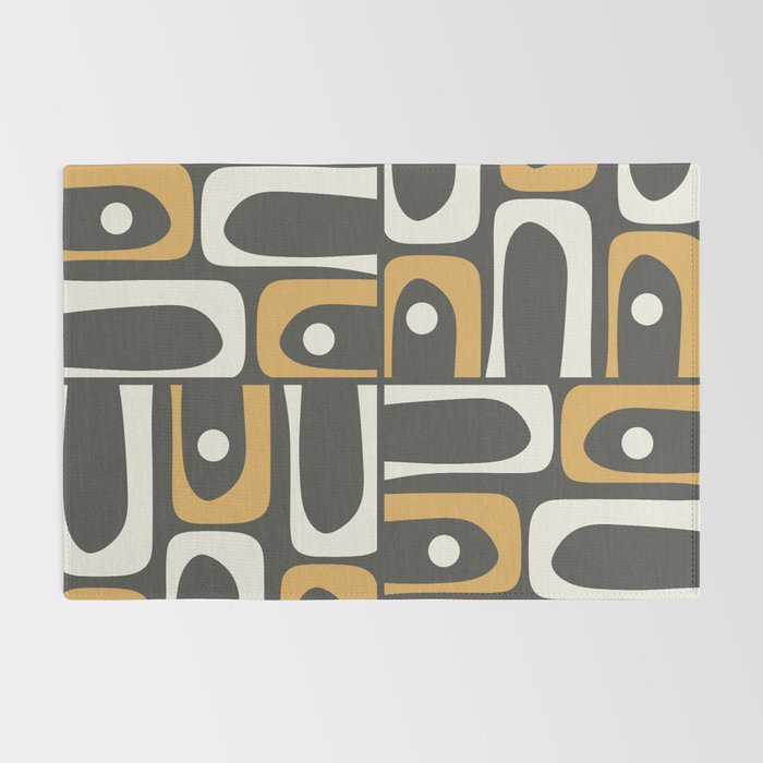 Mid Century Modern Piquet Retro Abstract Multi Pattern in Charcoal Gray, Muted Mustard Gold, and Cream Rug Gallery Image 2