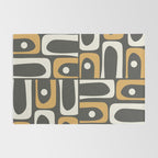 Mid Century Modern Piquet Retro Abstract Multi Pattern in Charcoal Gray, Muted Mustard Gold, and Cream Rug Gallery Image 2