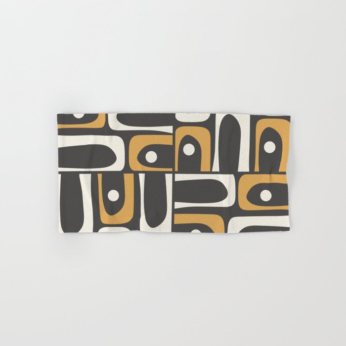 Mid Century Modern Piquet Retro Abstract Multi Pattern in Charcoal Gray, Muted Mustard Gold, and Cream Bath Towel Gallery Image 1