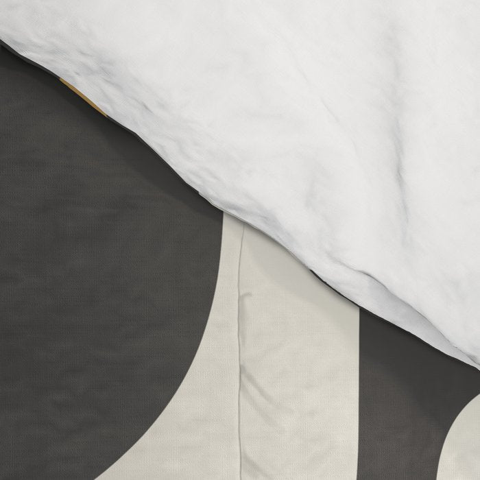 Mid Century Modern Piquet Retro Abstract Multi Pattern in Charcoal Gray, Muted Mustard Gold, and Cream Comforter Gallery Image 4