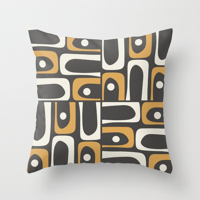 Mid Century Modern Piquet Retro Abstract Multi Pattern in Charcoal Gray, Muted Mustard Gold, and Cream Throw Pillow Gallery Image 6
