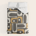 Mid Century Modern Piquet Retro Abstract Multi Pattern in Charcoal Gray, Muted Mustard Gold, and Cream Comforter Gallery Image 6