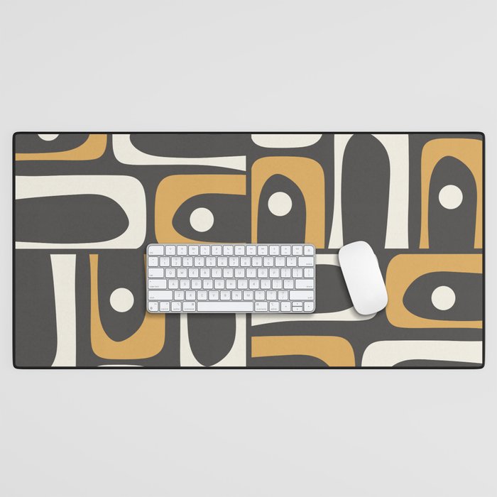 Mid Century Modern Piquet Retro Abstract Multi Pattern in Charcoal Gray, Muted Mustard Gold, and Cream Desk Mat Gallery Image 1