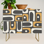 Mid Century Modern Piquet Retro Abstract Multi Pattern in Charcoal Gray, Muted Mustard Gold, and Cream Credenza Gallery Image 1