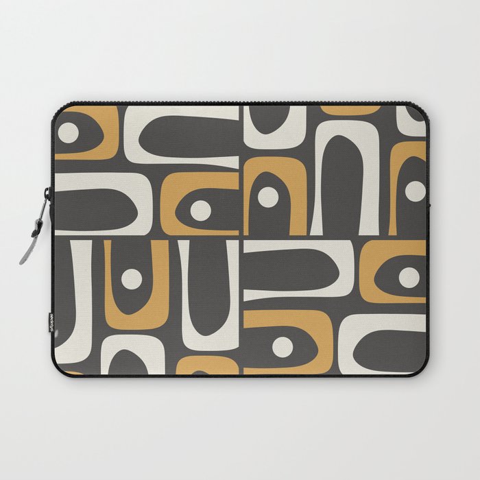 Mid Century Modern Piquet Retro Abstract Multi Pattern in Charcoal Gray, Muted Mustard Gold, and Cream Laptop Sleeve Gallery Image 1