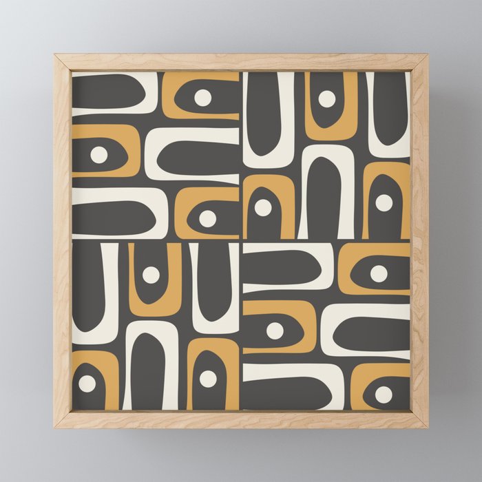 Mid Century Modern Piquet Retro Abstract Multi Pattern in Charcoal Gray, Muted Mustard Gold, and Cream Mini Art Print Gallery Image 1