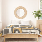Mid Century Modern Piquet Retro Abstract Multi Pattern in Charcoal Gray, Muted Mustard Gold, and Cream Duvet Cover Gallery Image 3