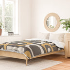 Mid Century Modern Piquet Retro Abstract Multi Pattern in Charcoal Gray, Muted Mustard Gold, and Cream Duvet Cover Gallery Image 2