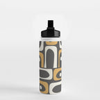 Mid Century Modern Piquet Retro Abstract Multi Pattern in Charcoal Gray, Muted Mustard Gold, and Cream Water Bottle Gallery Image 2