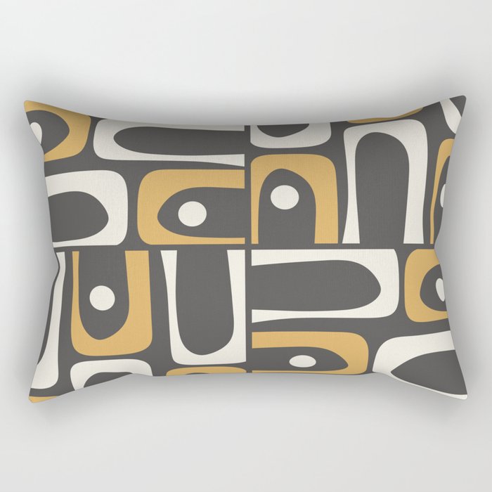 Mid Century Modern Piquet Retro Abstract Multi Pattern in Charcoal Gray, Muted Mustard Gold, and Cream Rectangular Pillow Gallery Image 2
