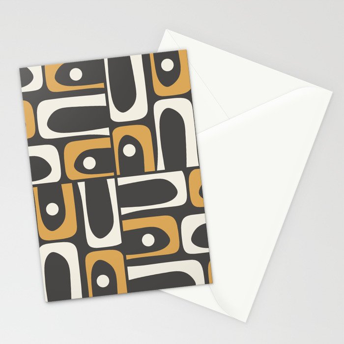 Mid Century Modern Piquet Retro Abstract Multi Pattern in Charcoal Gray, Muted Mustard Gold, and Cream Stationery Card Gallery Image 2