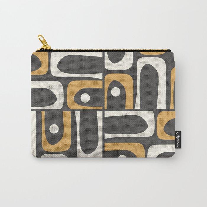 Mid Century Modern Piquet Retro Abstract Multi Pattern in Charcoal Gray, Muted Mustard Gold, and Cream Carry All Pouch Gallery Image 1