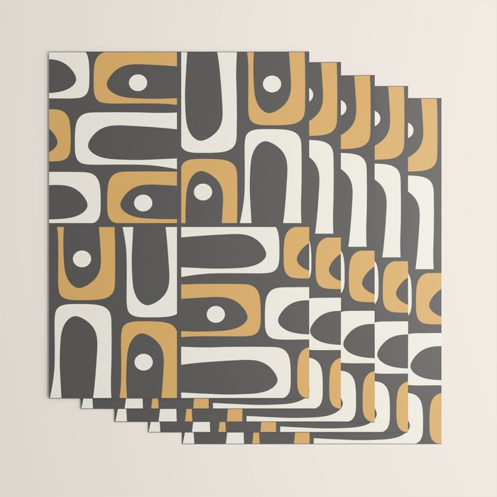 Mid Century Modern Piquet Retro Abstract Multi Pattern in Charcoal Gray, Muted Mustard Gold, and Cream Wrapping Paper Gallery Image 3