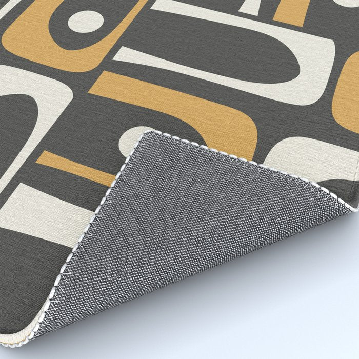 Mid Century Modern Piquet Retro Abstract Multi Pattern in Charcoal Gray, Muted Mustard Gold, and Cream Rug Gallery Image 4