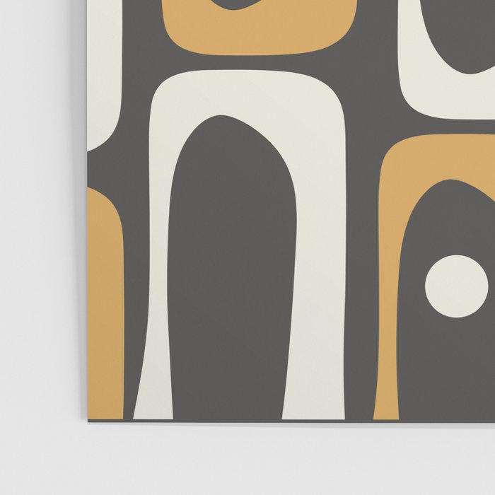 Mid Century Modern Piquet Retro Abstract Multi Pattern in Charcoal Gray, Muted Mustard Gold, and Cream Poster Gallery Image 3
