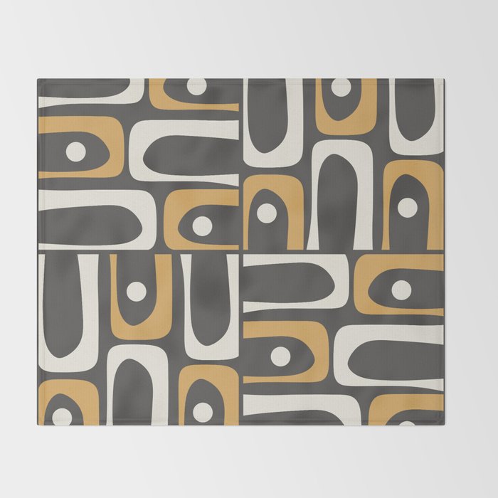 Mid Century Modern Piquet Retro Abstract Multi Pattern in Charcoal Gray, Muted Mustard Gold, and Cream Throw Blanket Gallery Image 2