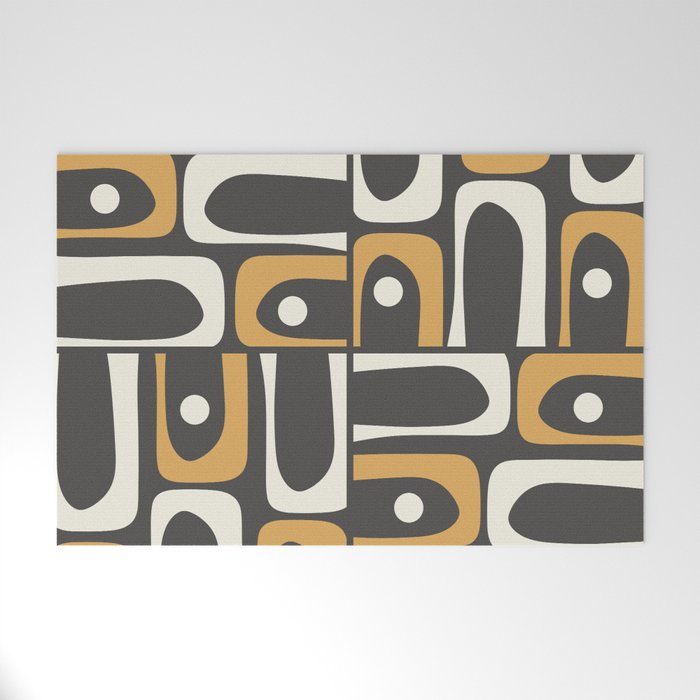 Mid Century Modern Piquet Retro Abstract Multi Pattern in Charcoal Gray, Muted Mustard Gold, and Cream Welcome Mat Gallery Image 1