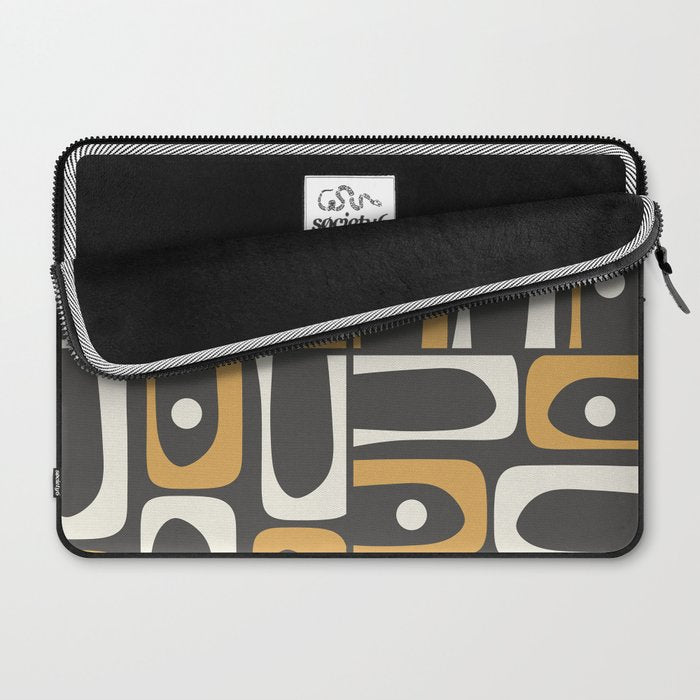 Mid Century Modern Piquet Retro Abstract Multi Pattern in Charcoal Gray, Muted Mustard Gold, and Cream Laptop Sleeve Gallery Image 2