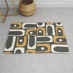 Mid Century Modern Piquet Retro Abstract Multi Pattern in Charcoal Gray, Muted Mustard Gold, and Cream Rug Gallery Image 1