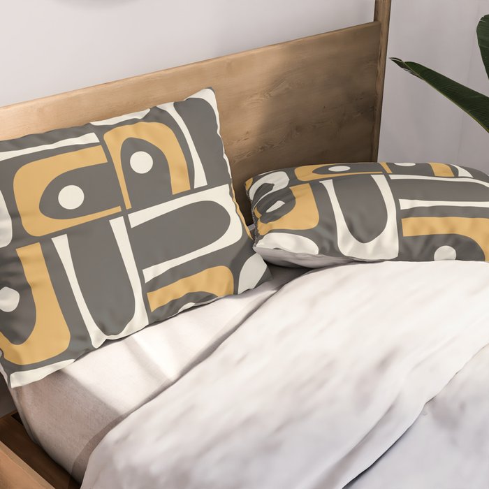 Mid Century Modern Piquet Retro Abstract Multi Pattern in Charcoal Gray, Muted Mustard Gold, and Cream Pillow Sham Gallery Image 2