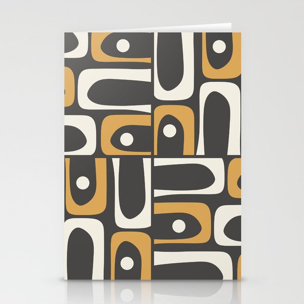 Mid Century Modern Piquet Retro Abstract Multi Pattern in Charcoal Gray, Muted Mustard Gold, and Cream Stationery Card Gallery Image 2