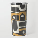Mid Century Modern Piquet Retro Abstract Multi Pattern in Charcoal Gray, Muted Mustard Gold, and Cream Travel Mug Gallery Image 1