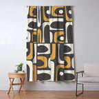 Mid Century Modern Piquet Retro Abstract Multi Pattern in Charcoal Gray, Muted Mustard Gold, and Cream Window Curtain Gallery Image 5