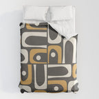 Mid Century Modern Piquet Retro Abstract Multi Pattern in Charcoal Gray, Muted Mustard Gold, and Cream Duvet Cover Gallery Image 6