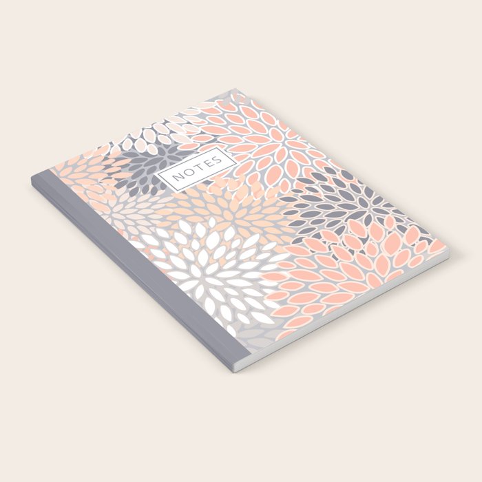 Flowers Abstract Print, Coral, Peach, Gray Notebook Gallery Image 1