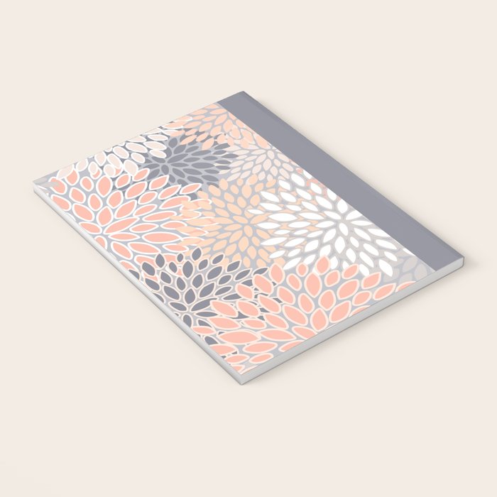 Flowers Abstract Print, Coral, Peach, Gray Notebook Gallery Image 3