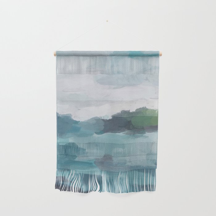 Island in the Distance I - Aqua Blue Green Abstract Art Painting Wall Hanging Gallery Image 1